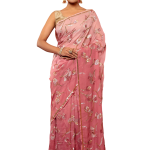 Dusky Pink Pure Chiffon Saree with Aari Sequins Jaal Work | Zardozi, Dabka | Jaipurio Shaded Saree